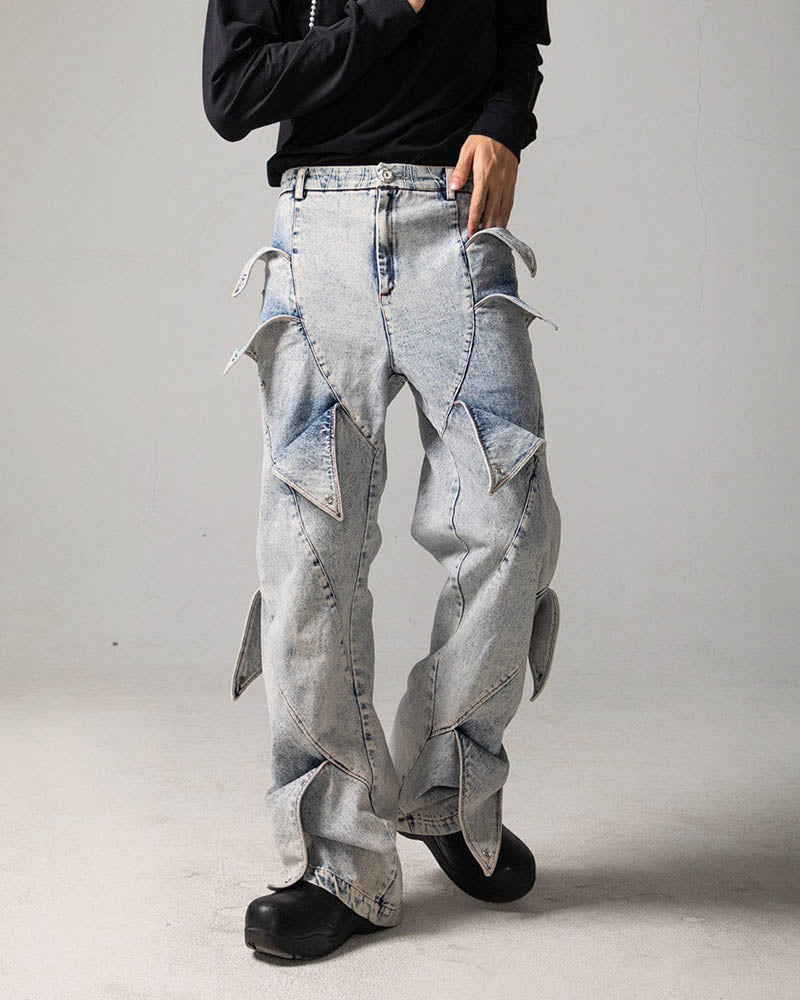 Deconstructed Rose Petals Washed Jeans