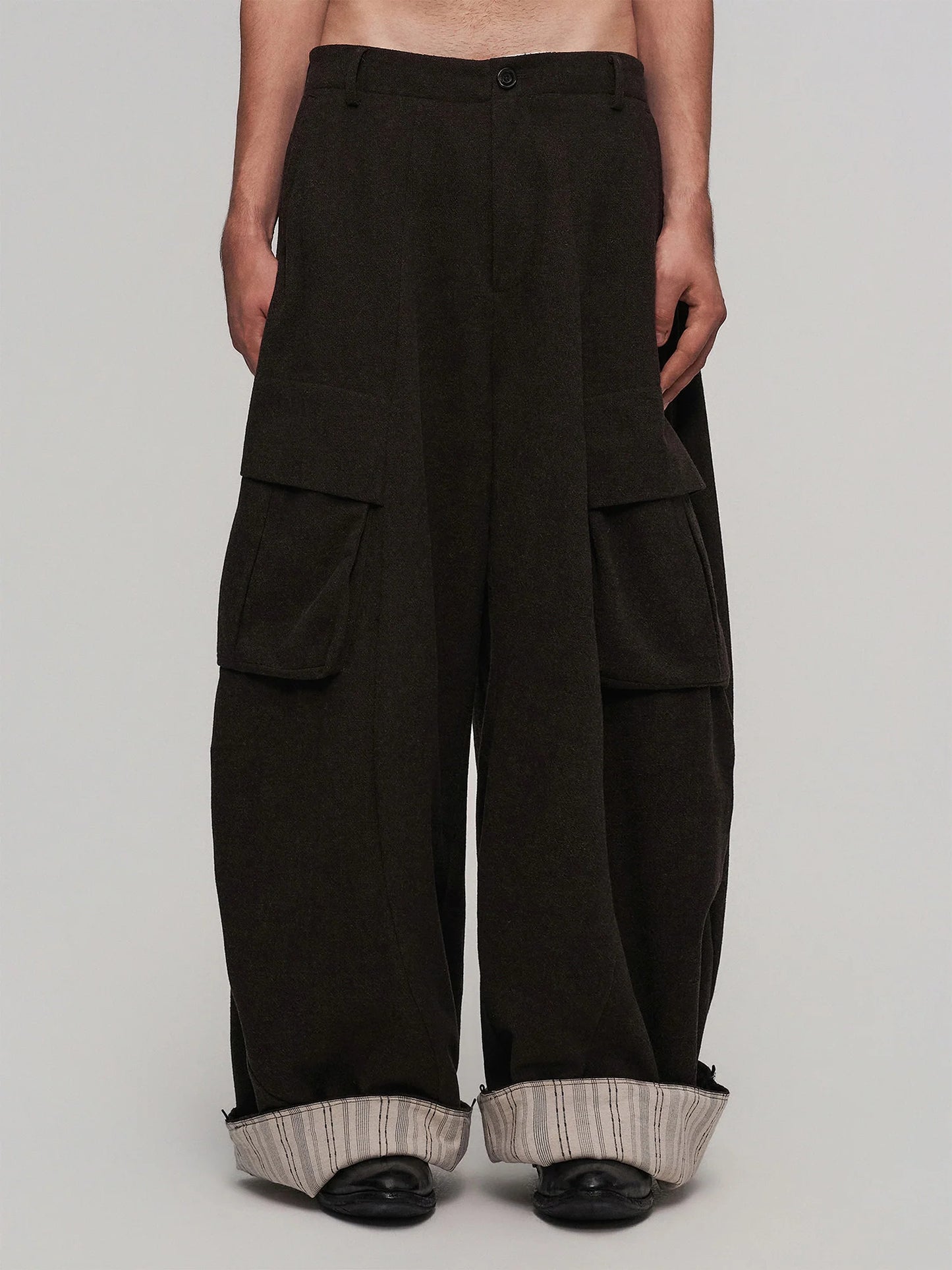 Minimal Wool-Blend Big-Pocket Wide-Leg Pants