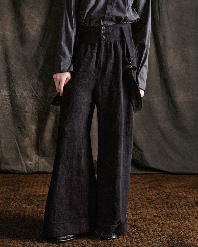 Buttoned High-Waist Wide-Leg Overalls
