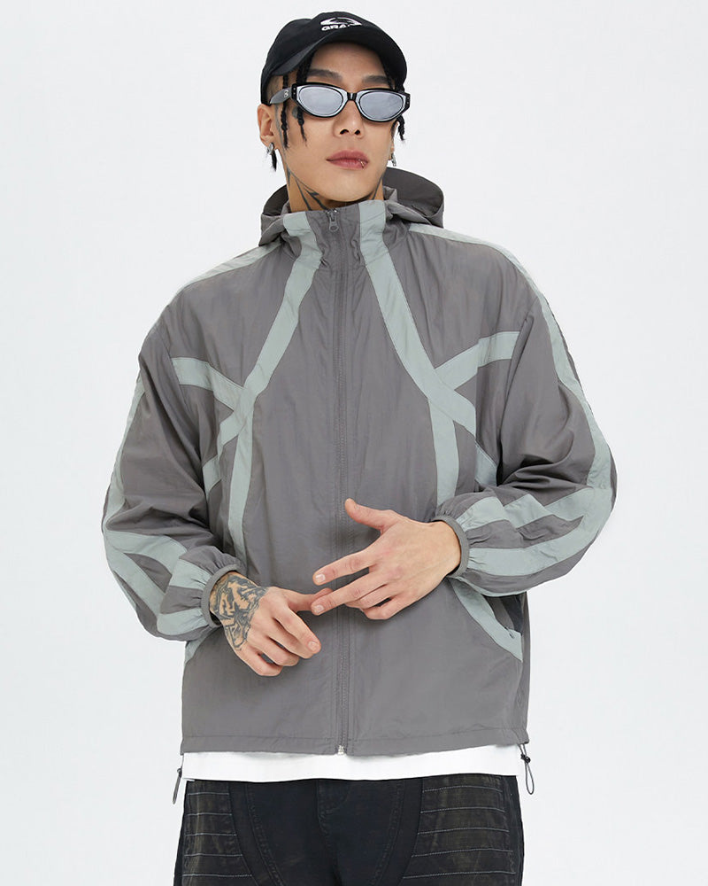 Spliced Drawstring UV Protection Light Jacket