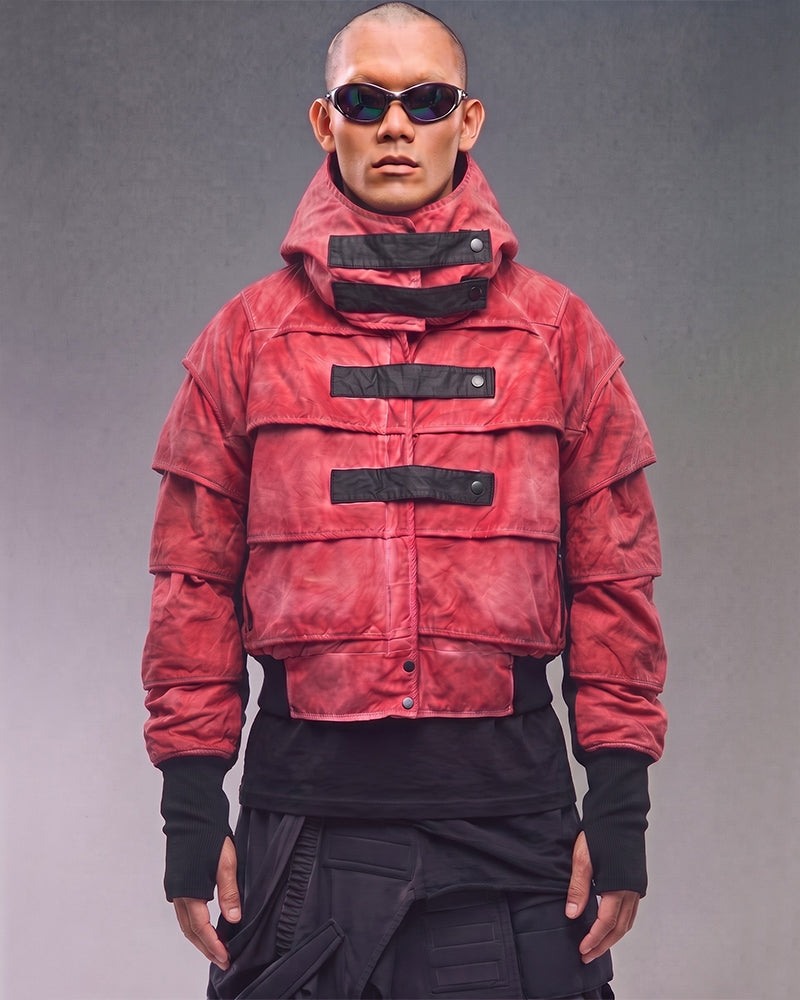 Wasteland Pleated Dirty Dye Distressed Hooded Ninja Jacket
