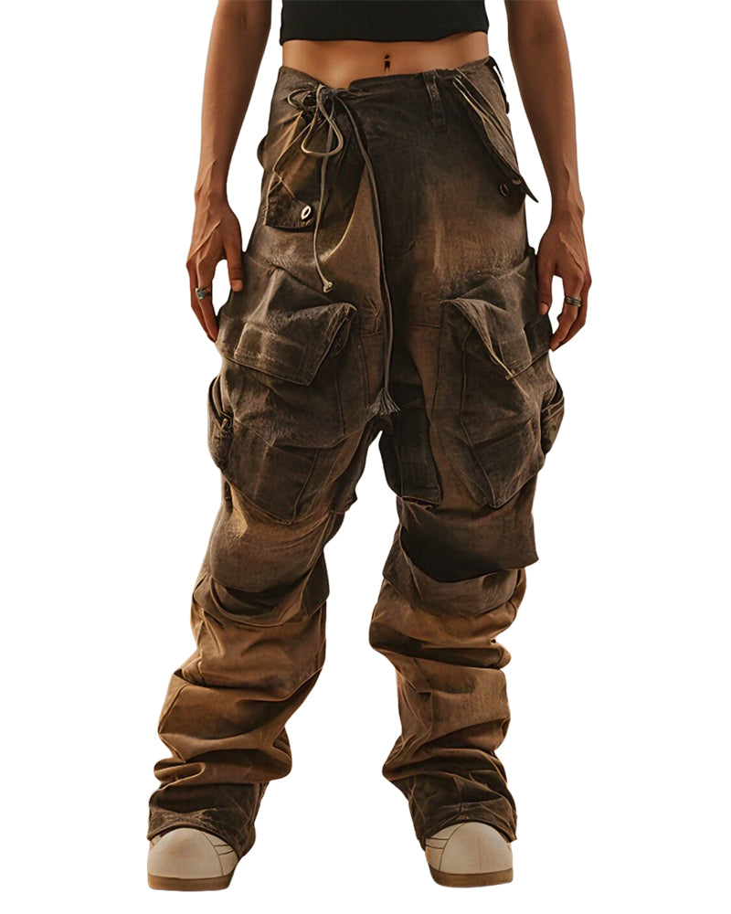 Washed Vintage Spliced Workwear Cargo Pants