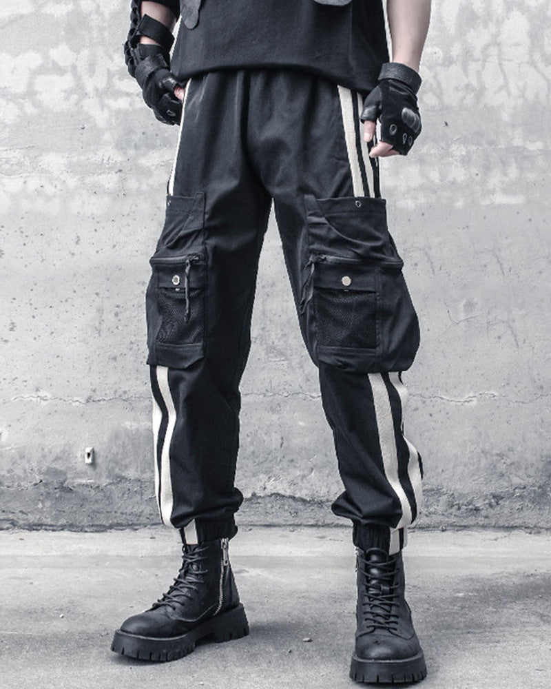 Techwear Striped Side-Pocket Cargo pants