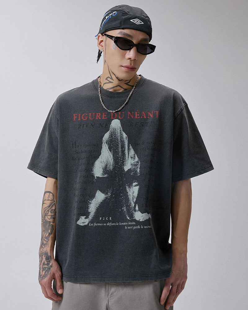 Washed Vintage Ghost Figure Print T-Shirt
