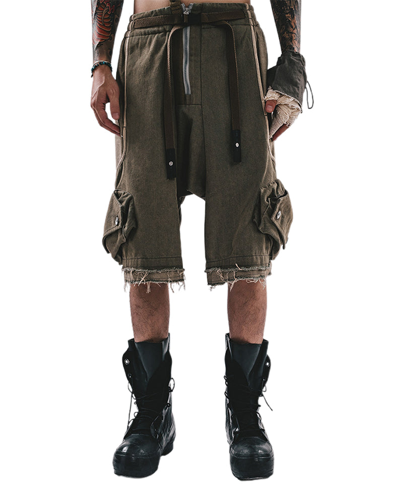 Scorched Earth Belted Drop-Crotch Cargo Shorts