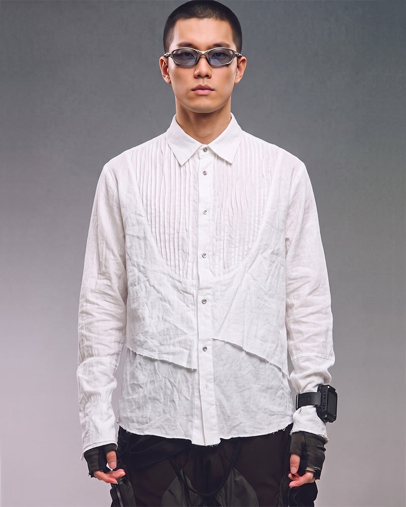 Post-Apocalyptic Distressed Patchwork Pleated Shirt