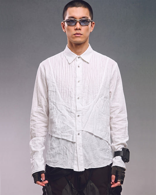 Post-Apocalyptic Distressed Patchwork Pleated Shirt