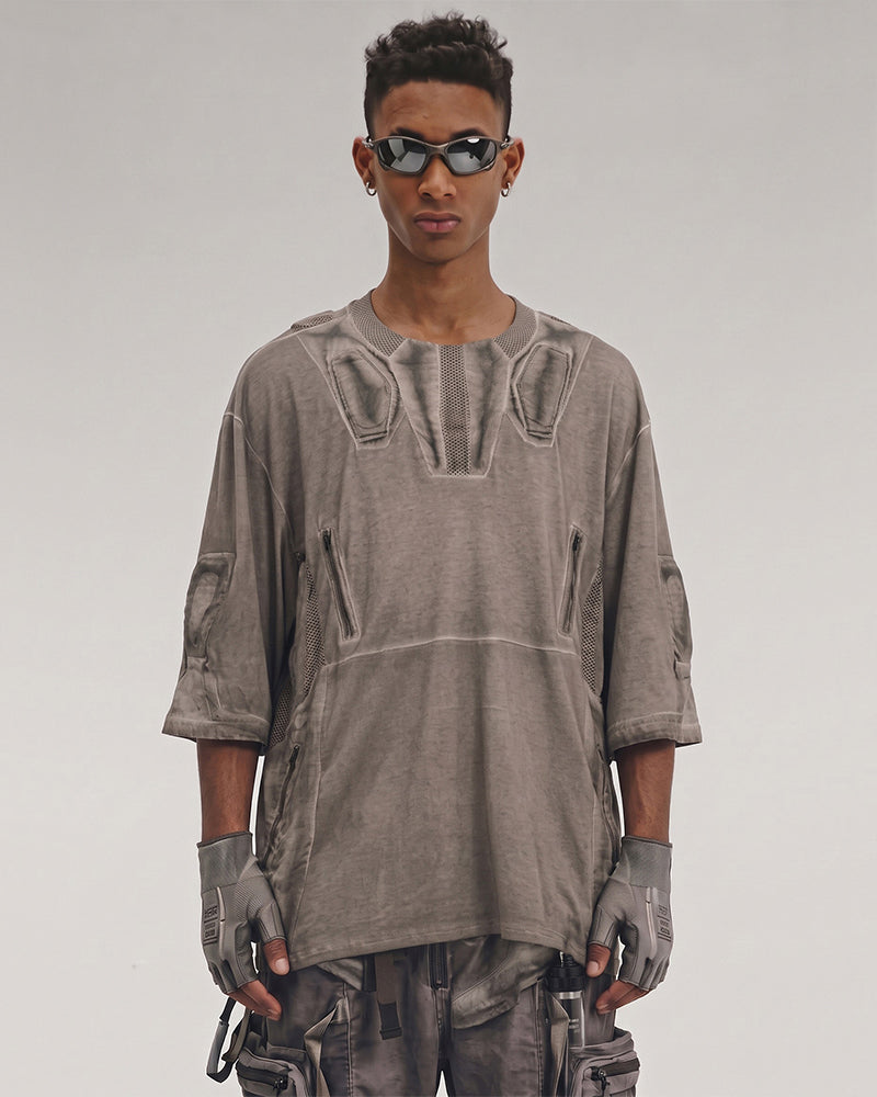 Wasteland Dirty-Dye Mesh Panel Tactical T-Shirt