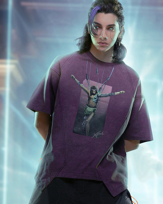 Cyberpunk Washed Gradient Discharge Print T-Shirt
