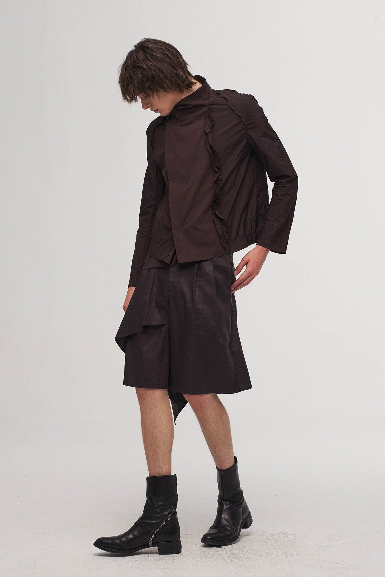 Asymmetrical Draped Pleated Shorts