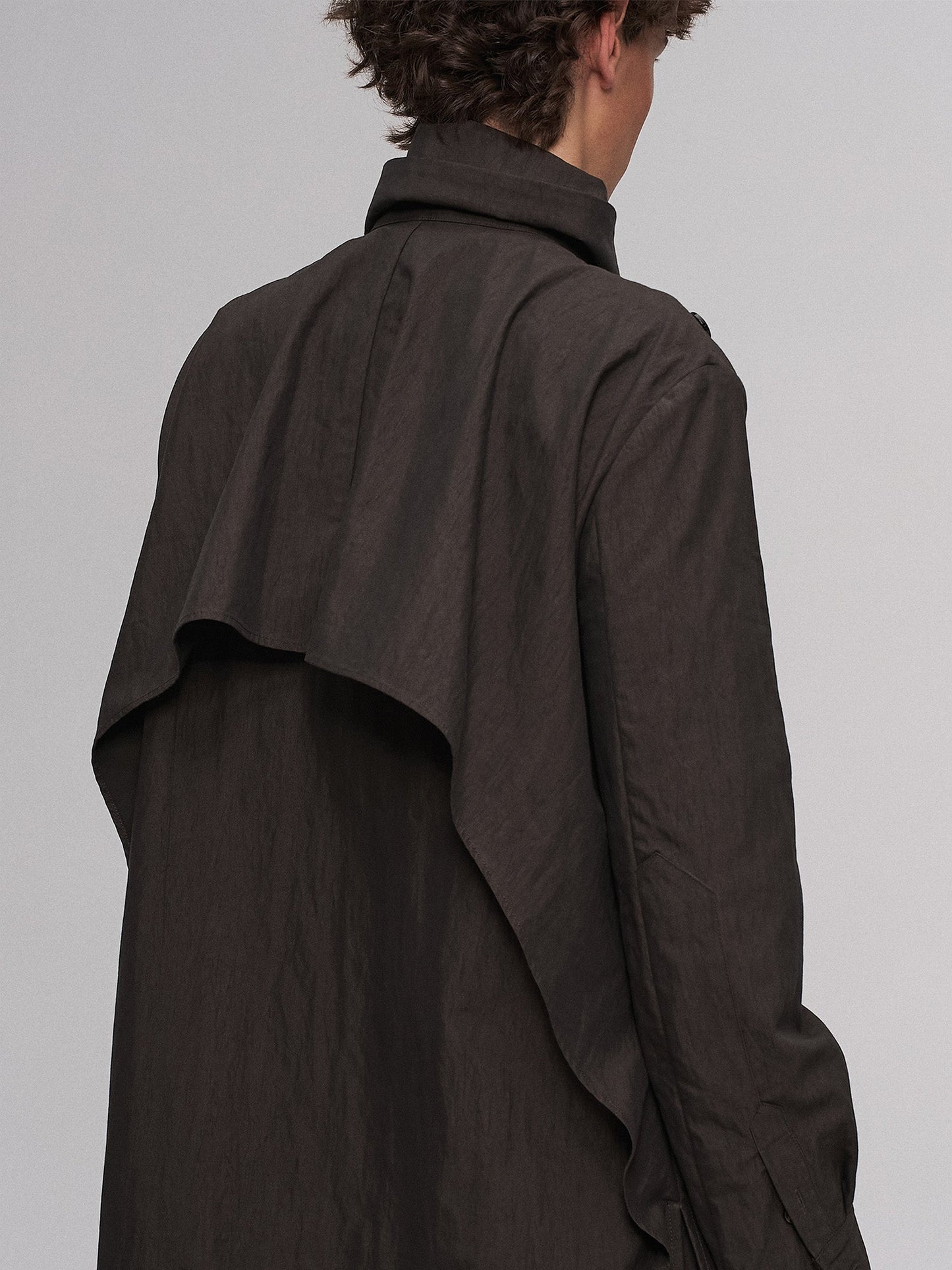 Asym Layered Wrap-Collar Shirt Coat Dark Green