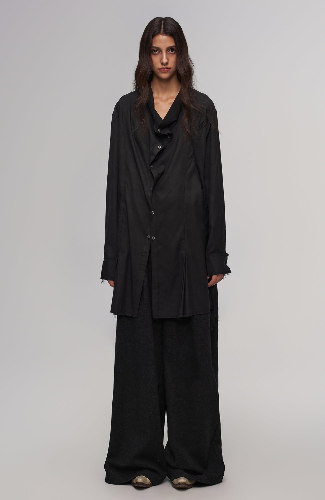 Asym Draped Raw-Edged Shirt