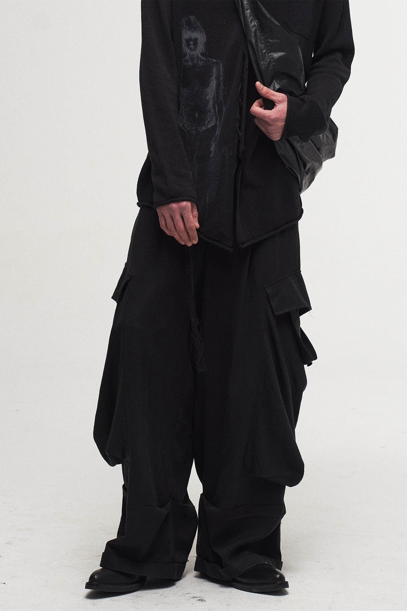 Draped Big-Pocket Wide-Leg Cargo Pants
