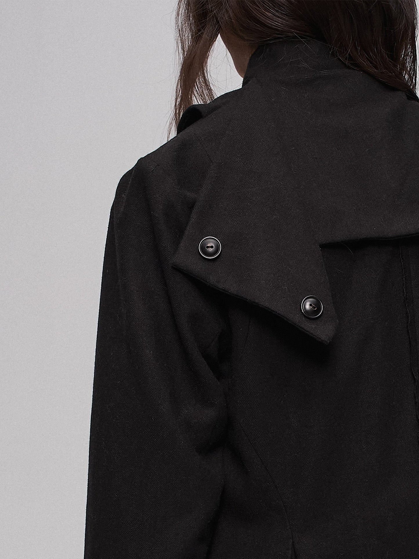 Layered Ruffle Wool-Blend Scarf-Wrap Coat