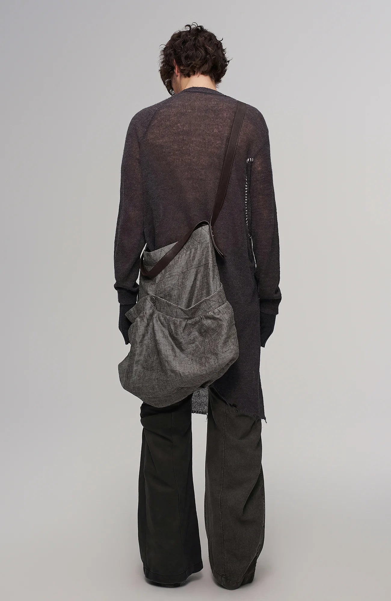 Contrast-Spliced Twist-Knee Flared Trousers