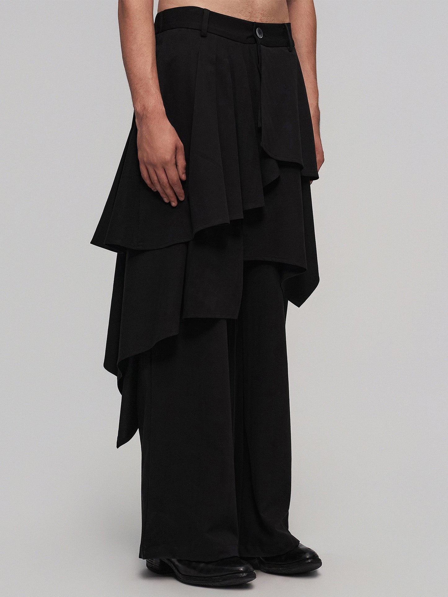 Asymmetric Layered Panel Skirt Pants