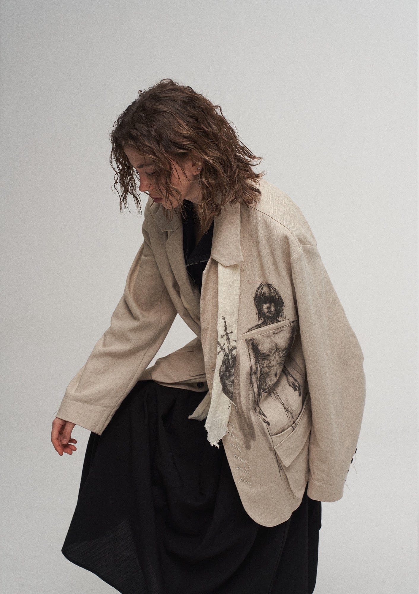 Ink Portrait Cotton-Linen Jacket