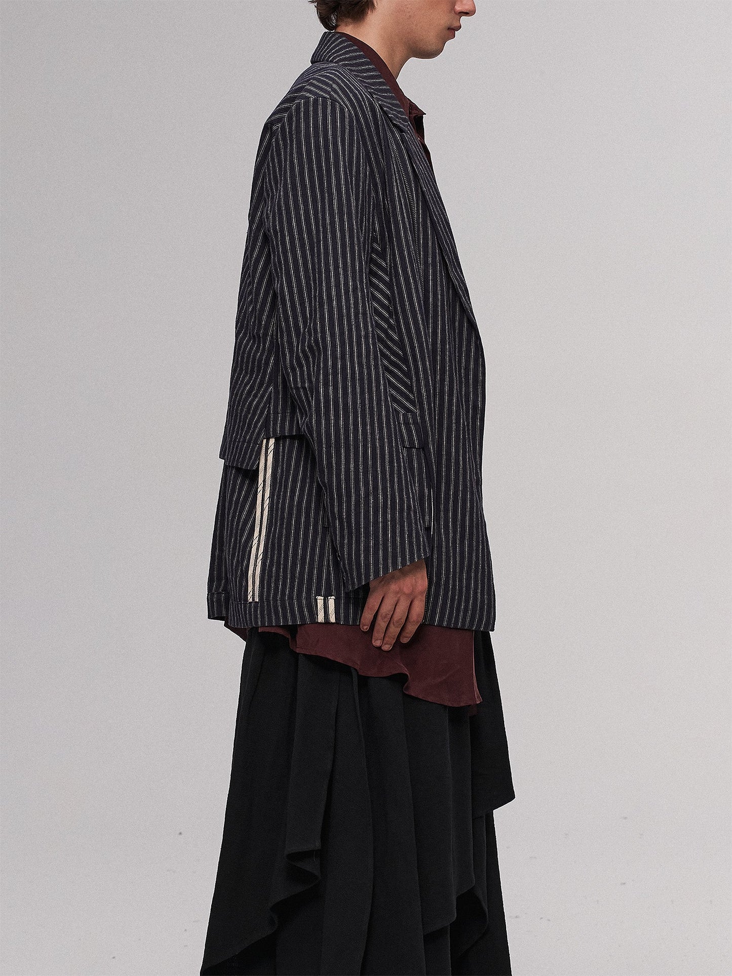 Deconstructed Stripe Panel Layered Jacket