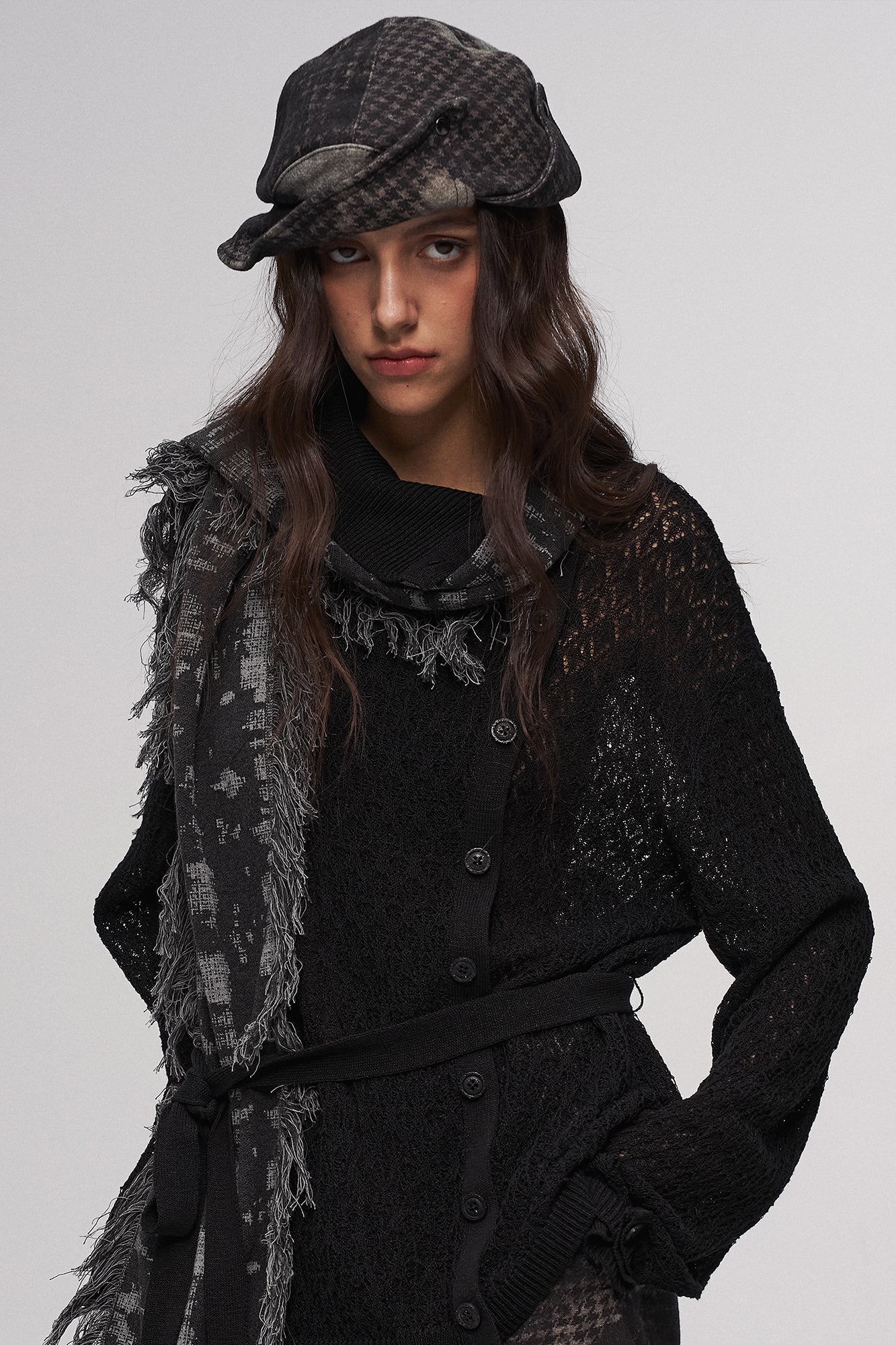 Deconstructed Houndstooth Newsboy Cap