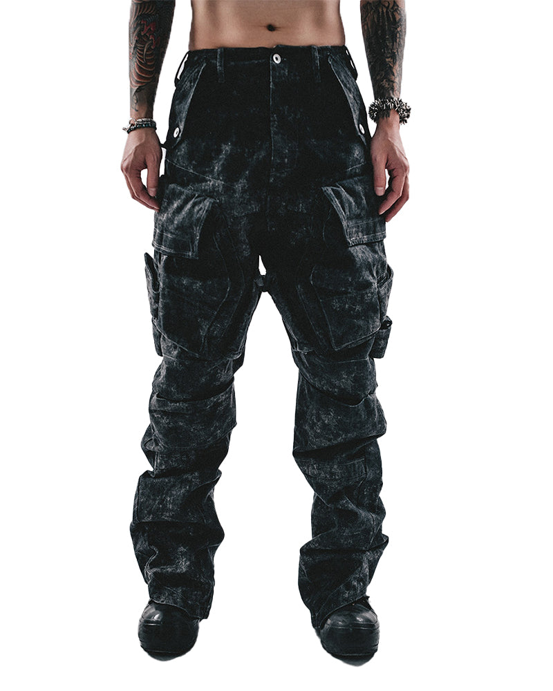 Marbled Wash 3D-Cut Multi-Pocket Cargo Pants