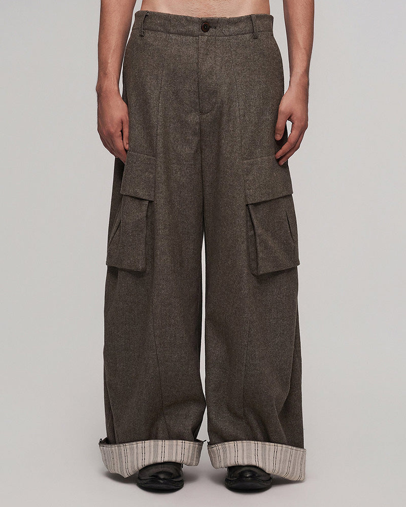 Striped Lining Oversized Wool-Blend Trousers