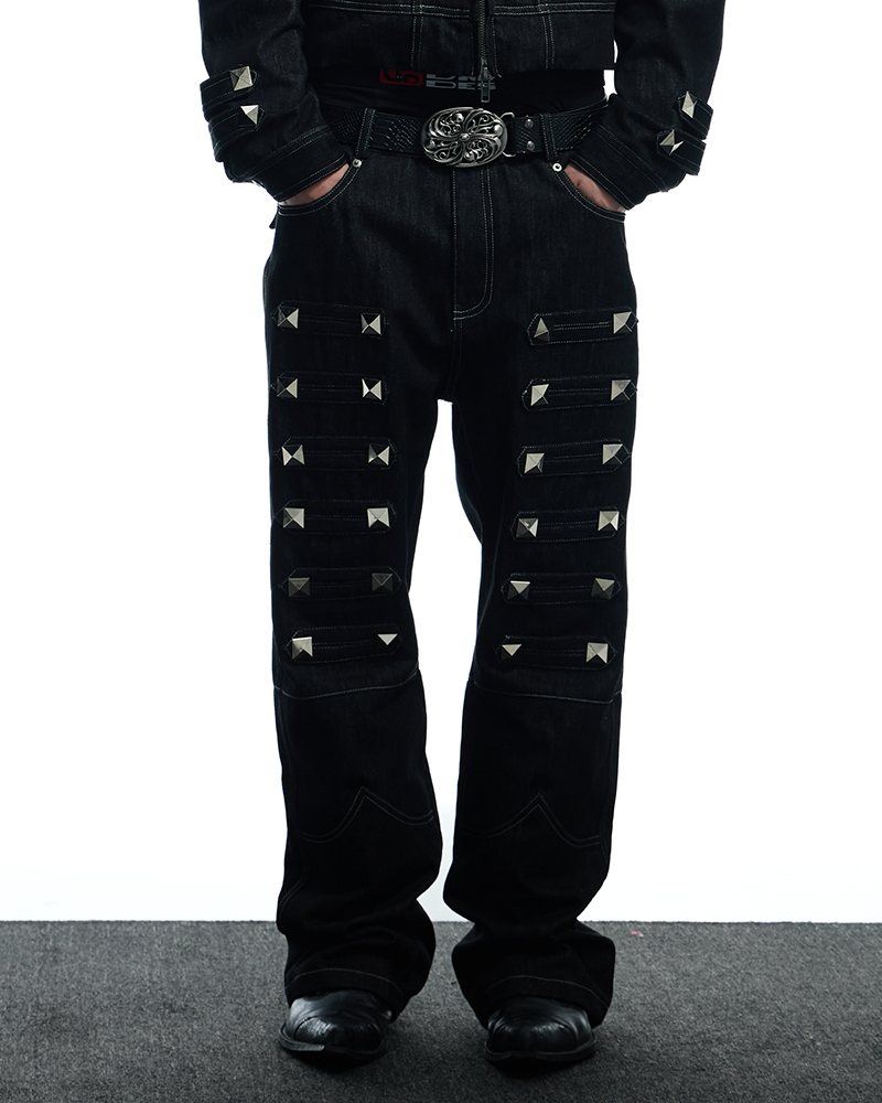 Studded Raw Denim Flare Jeans