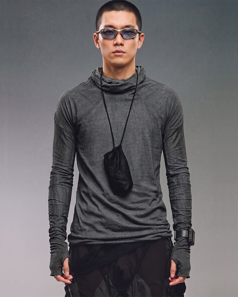 Wasteland Distressed Hooded Masked Long Sleeve T-Shirt
