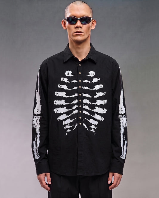 Post-Apocalyptic Skeleton Print Loose Long Sleeve Shirt