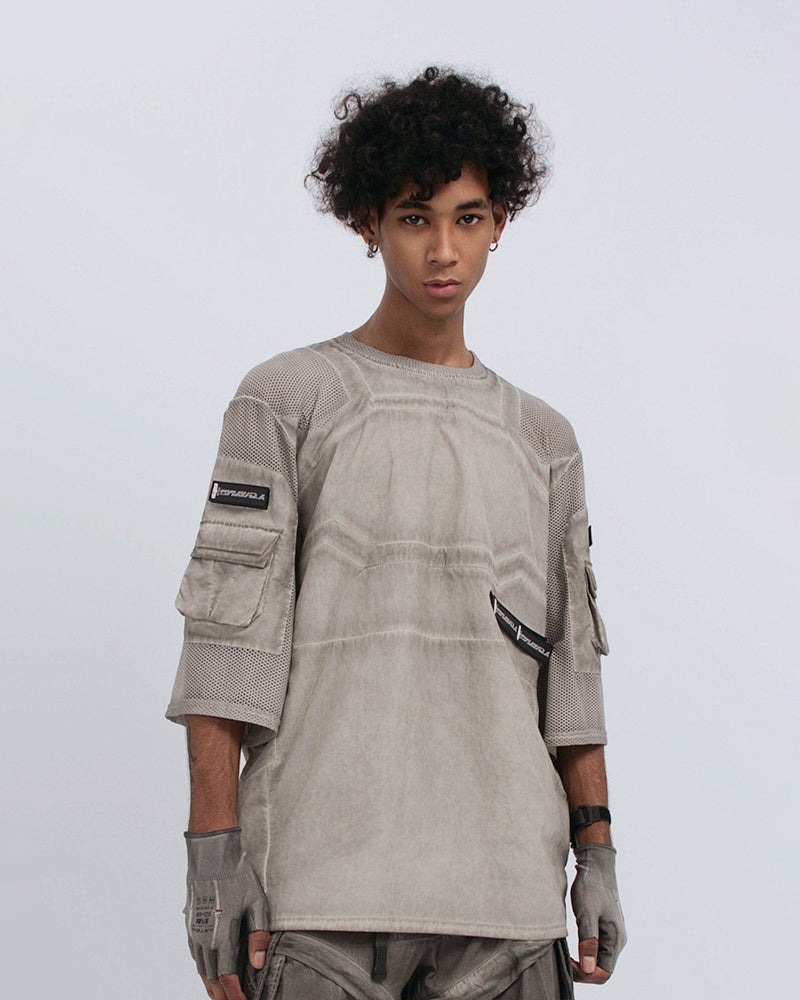 Wasteland Dirty-Dye Mesh Velcro Loose Pocket T-Shirt
