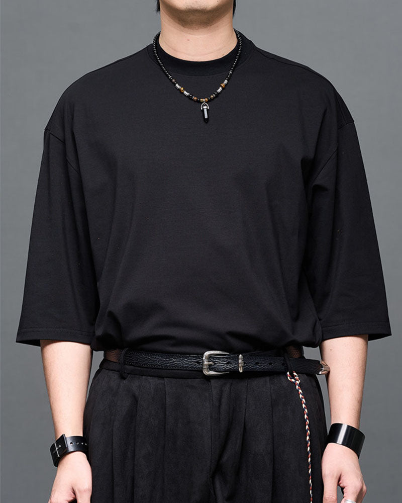Minimalist Japanese Mock Neck Basic T-Shirt