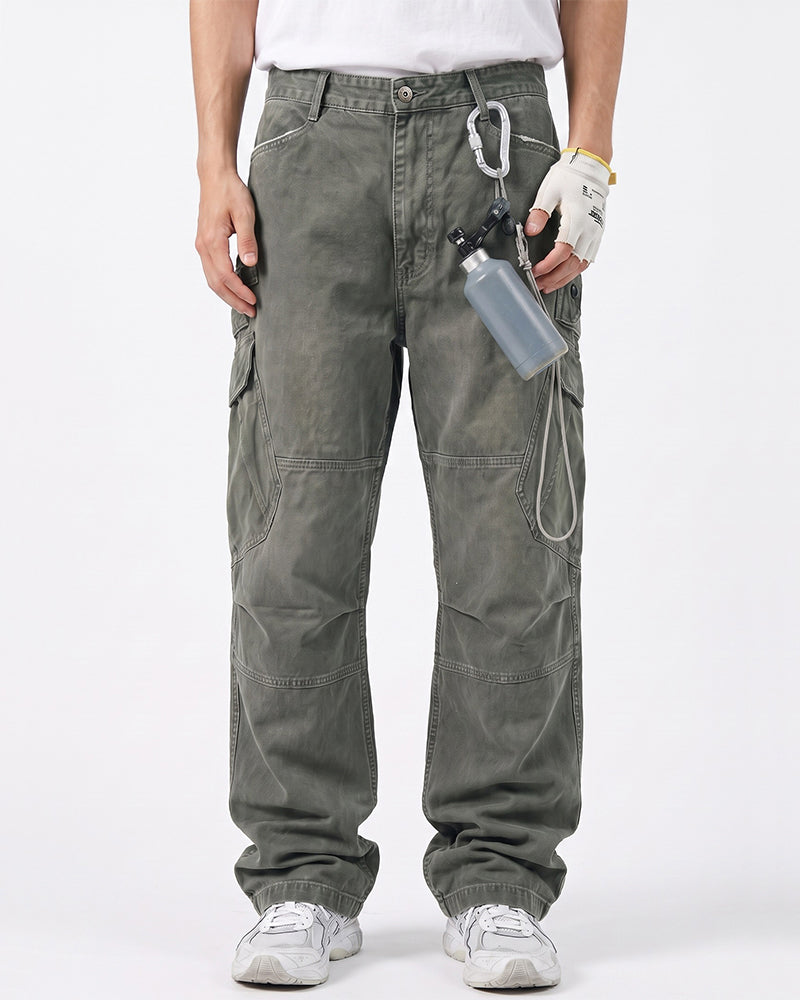 Distressed Panel‑Constructed Multi‑Pocket Cargo Pants