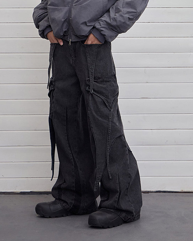 Multi-Layered Stripes Deconstructed Jeans