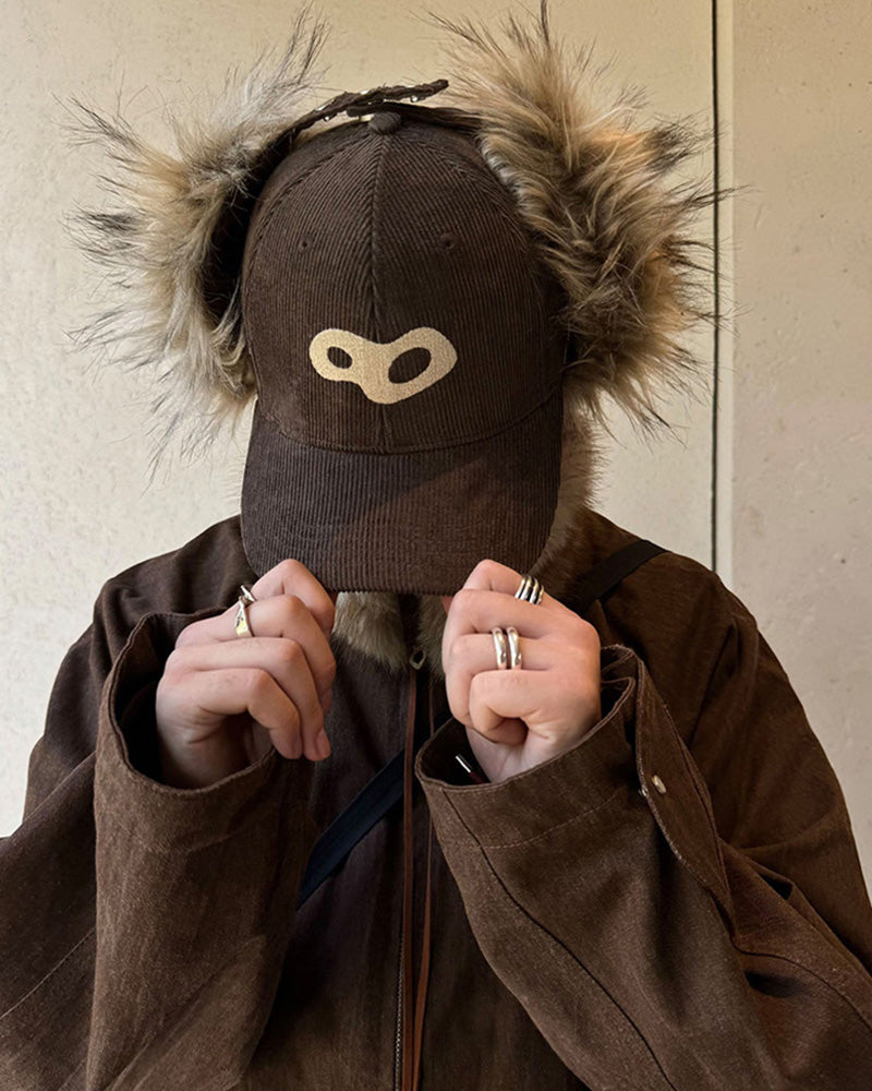 Faux-Fur Earflaps Corduroy Cap