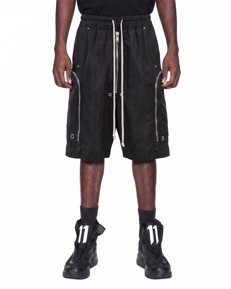 Multi-Zip Deconstructed Wide-Leg Multi-Pocket Utility Shorts