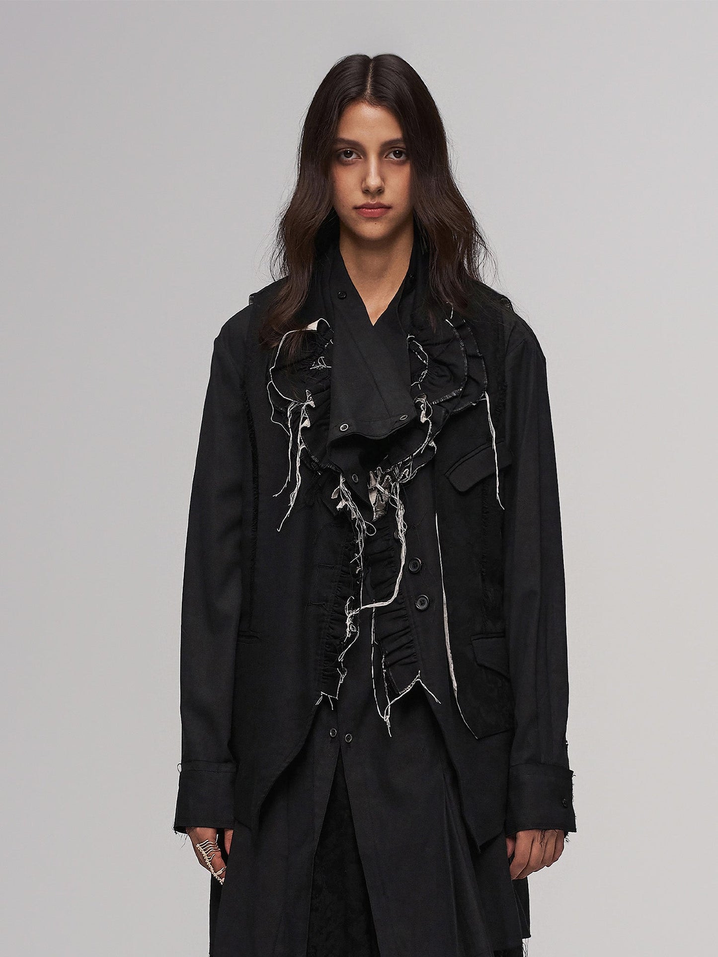 Distressed Frayed Petal-Collar Vest