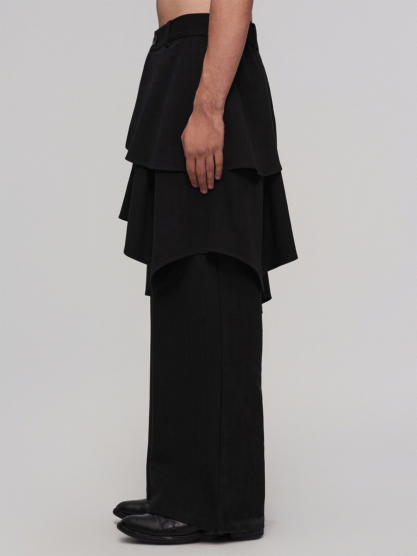 Asymmetric Layered Panel Skirt Pants