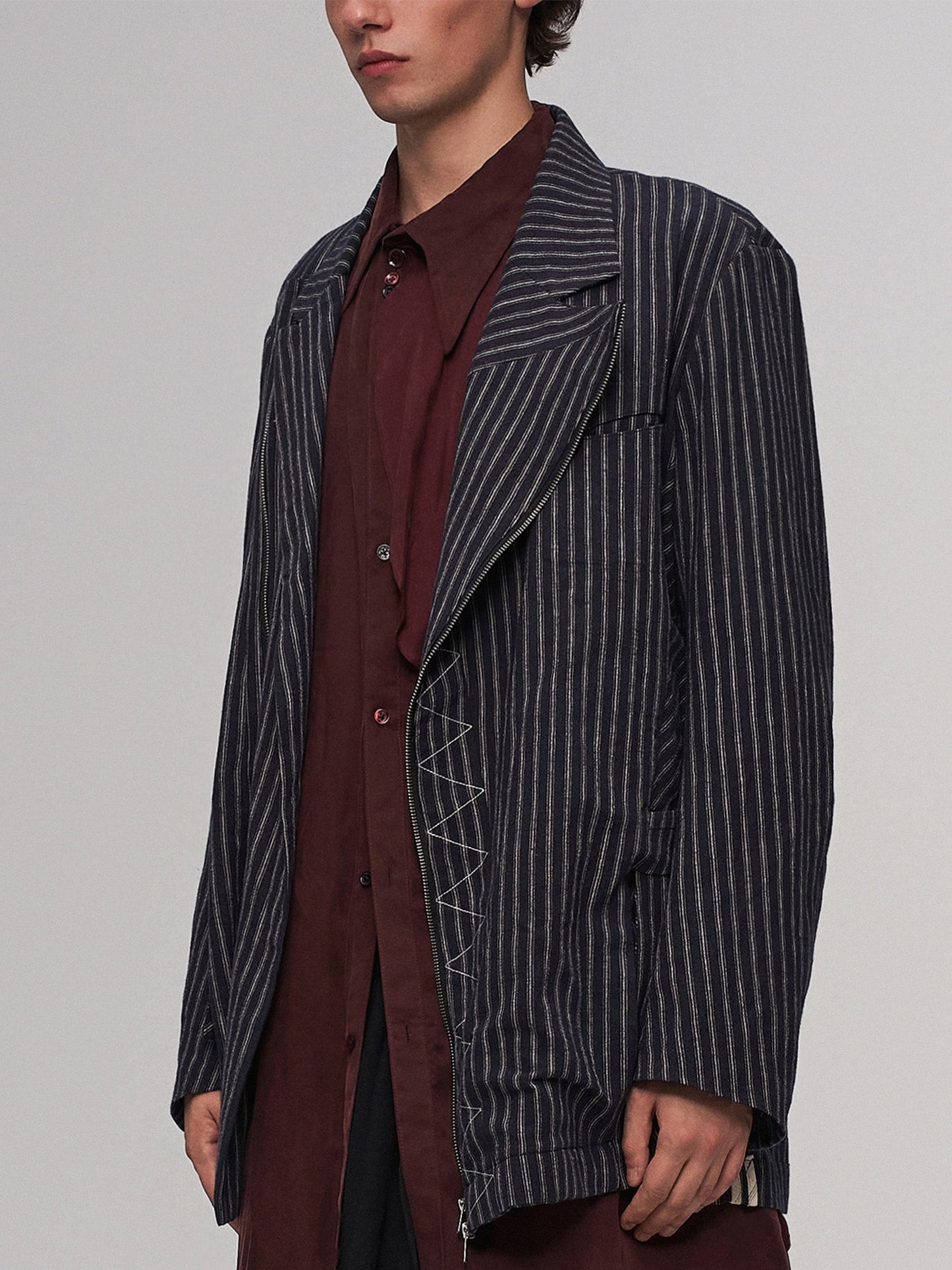 Deconstructed Stripe Panel Layered Jacket