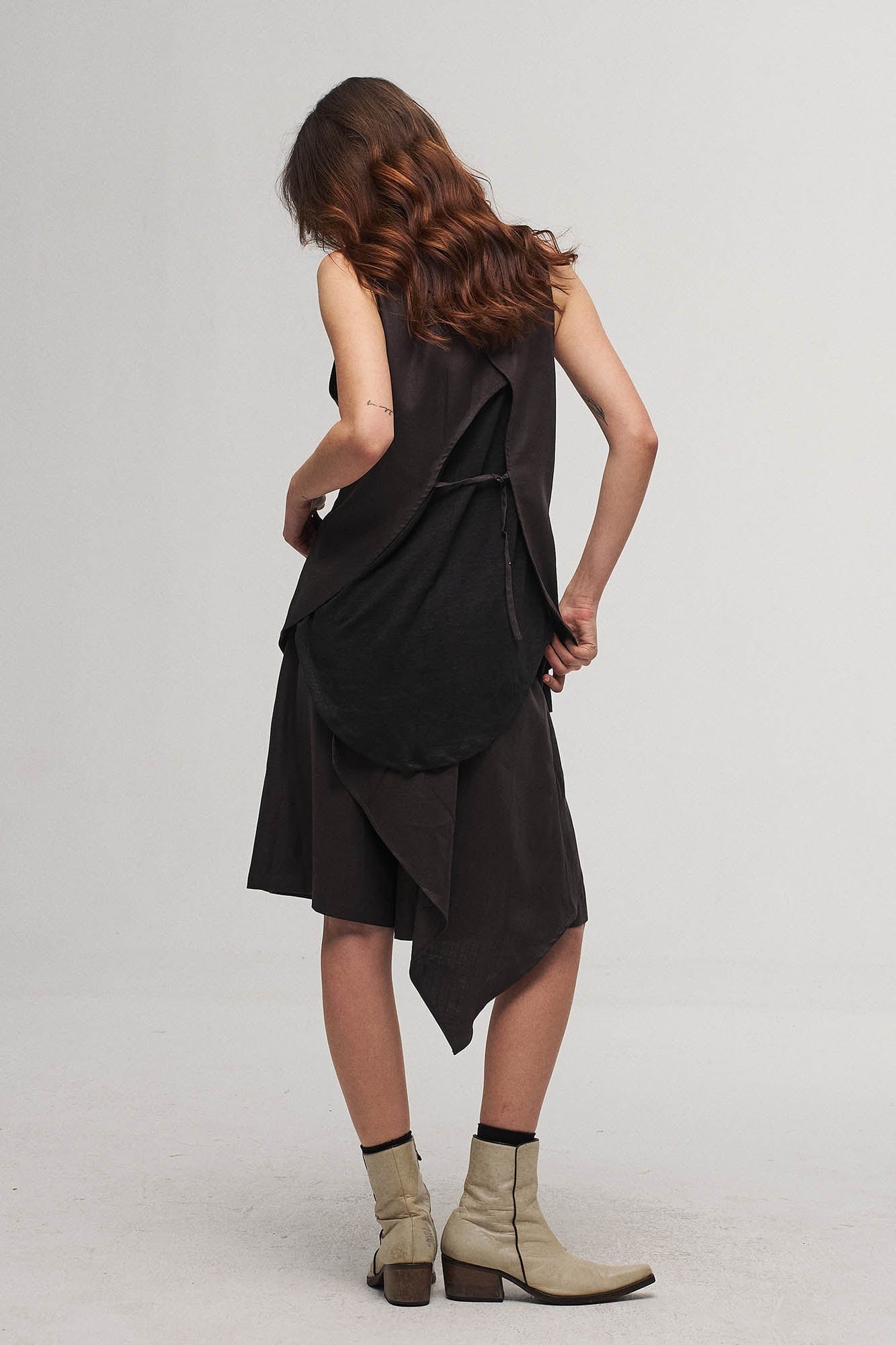 Asymmetrical Draped Pleated Shorts