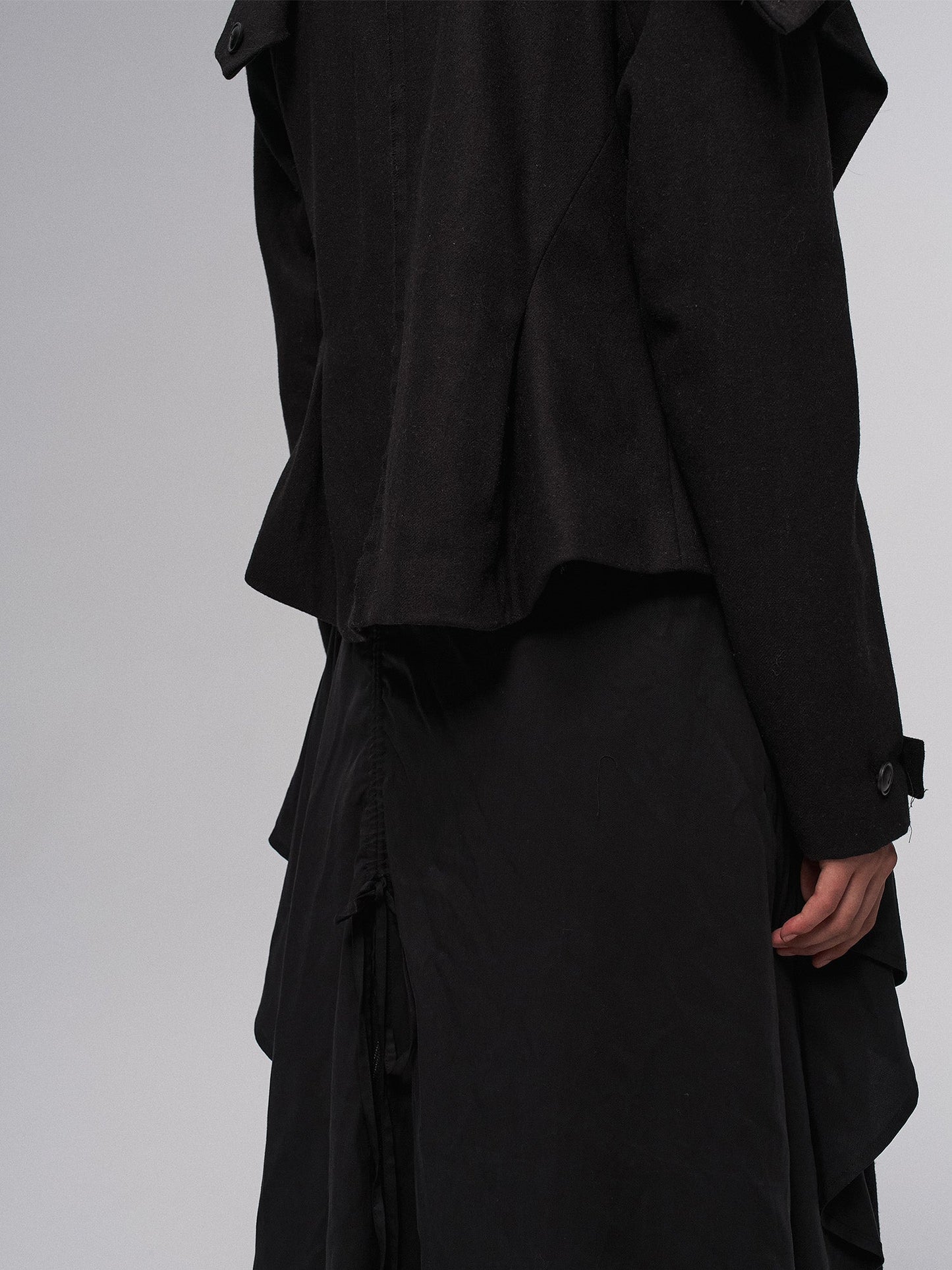 Layered Ruffle Wool-Blend Scarf-Wrap Coat