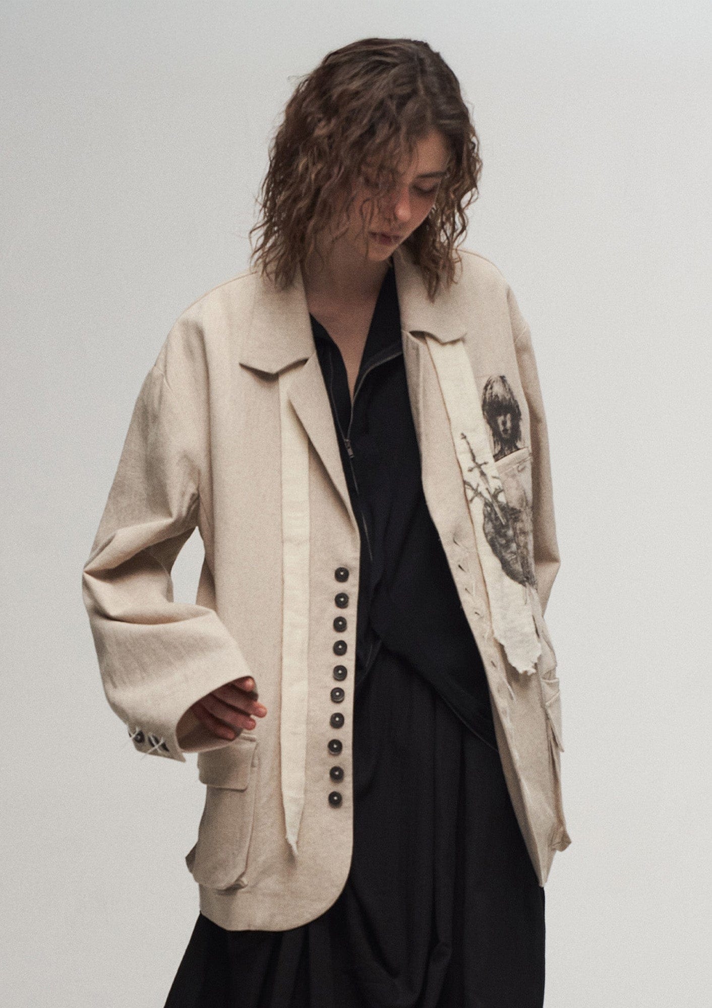 Ink Portrait Cotton-Linen Jacket