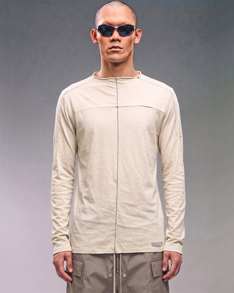 Wasteland Paneled Raw Edge Seam Long Sleeve Tee