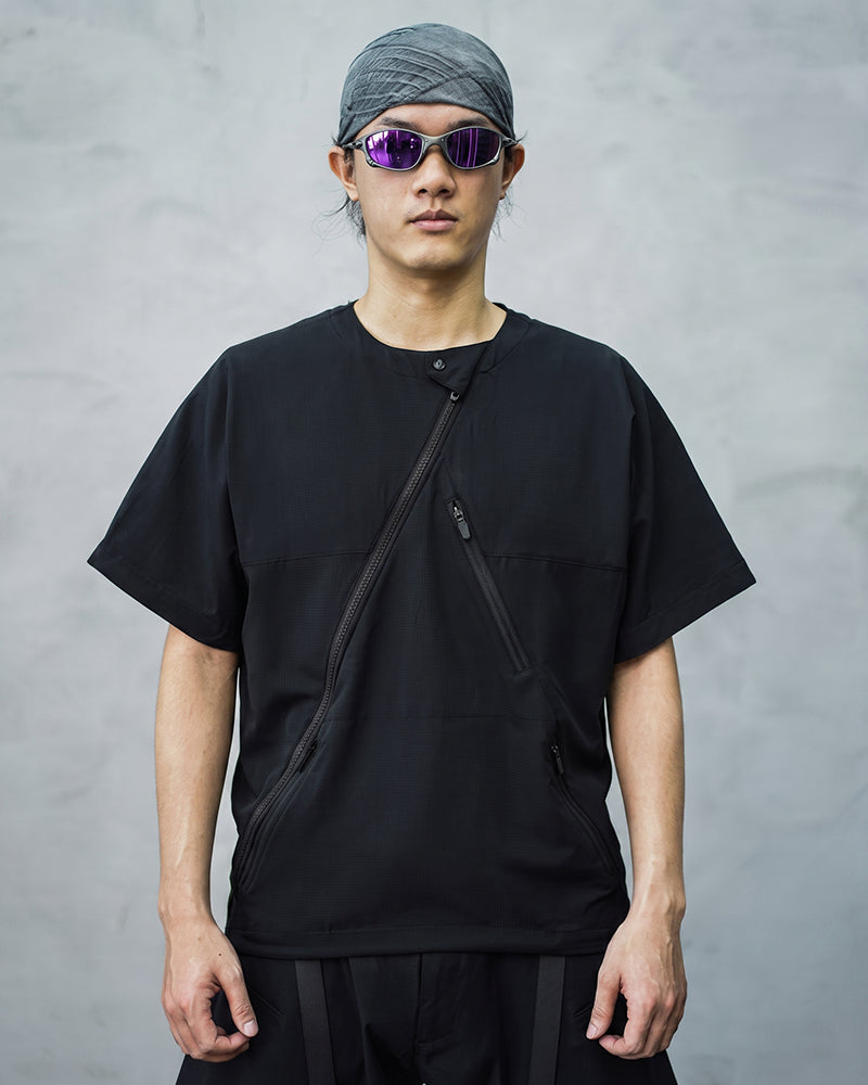 Quick-Release Zipper Collarless Techwear T-Shirt