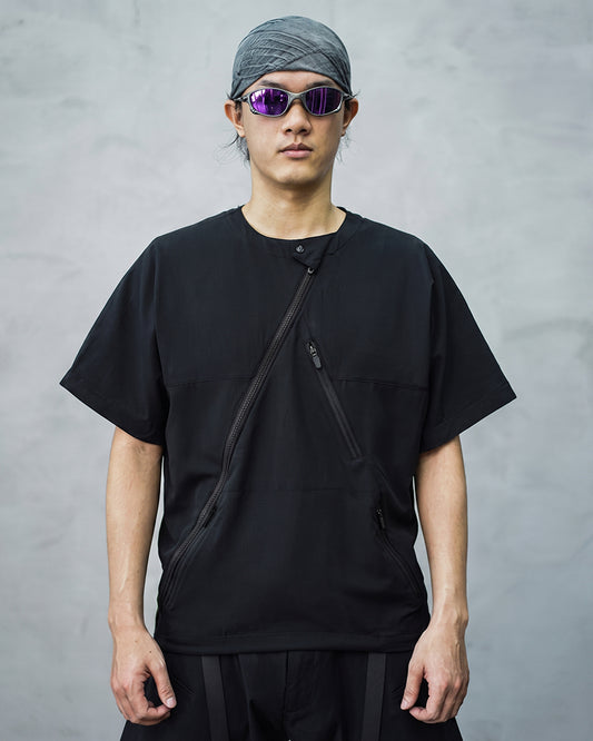 Quick-Release Zipper Collarless Techwear T-Shirt