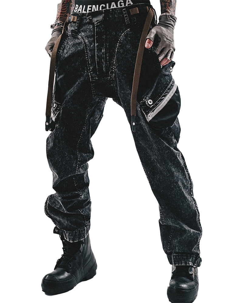 Acid-Wash Speckled Mega-Pocket Cargo Pants