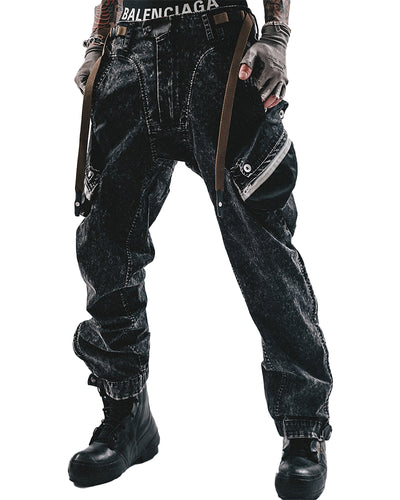 Acid-Wash Speckled Mega-Pocket Cargo Pants