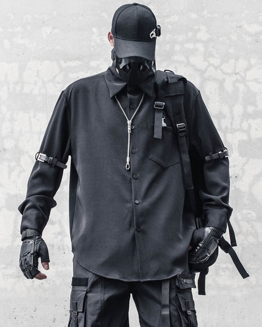 Techwear Japanese Leather Buckle Buckle Shirt