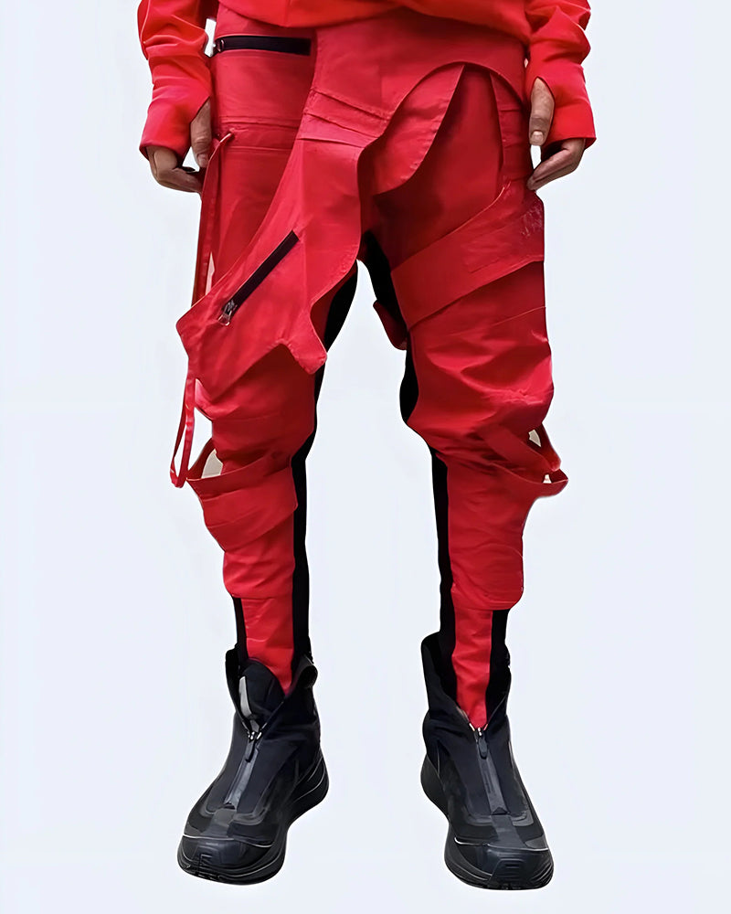 Asymmetric Waxed Red Techwear Pants