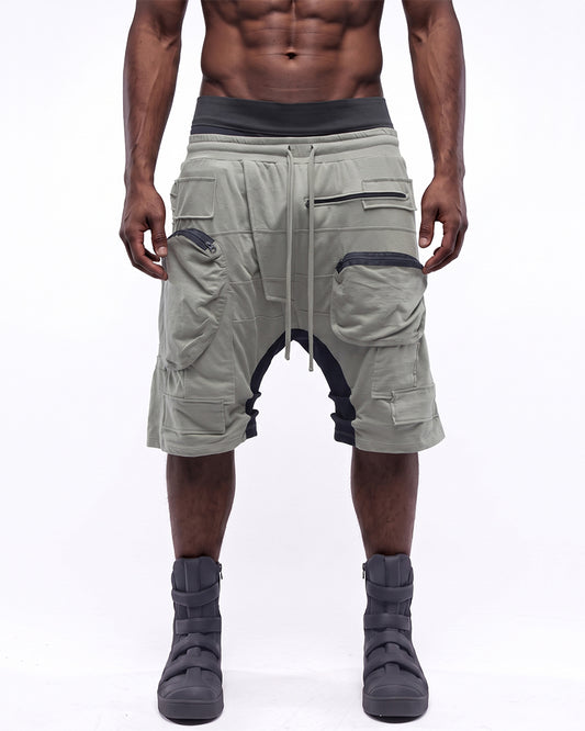 Wasteland Multi-Zip Cargo Contrast Drop-Crotch Shorts