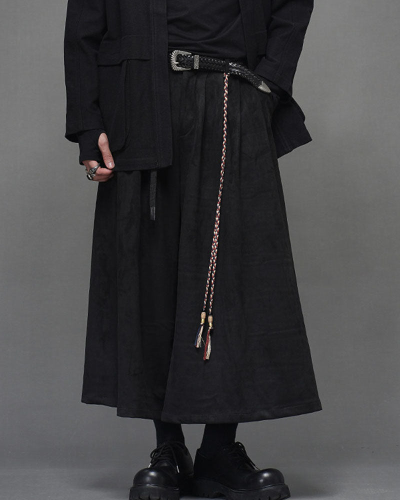 Modern Japanese Wide Leg Suede Hakama Pants