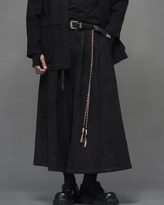 Modern Japanese Wide Leg Suede Hakama Pants